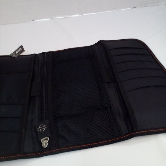 Harley Davidson Clutch Wallet Tri-Fold Zipper Pocket 10.5" x 5" Black Orange - Picture 13 of 13